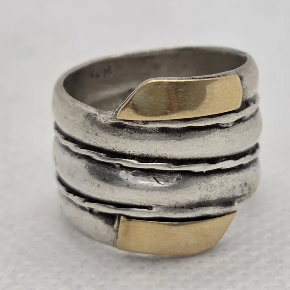 Sterling Silver 925 with Gold 18k Accent Ring Size 6.5 - Picture 2 of 6